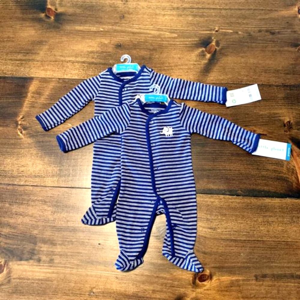 Organic Cotton NWT Little Planet Blue Stripe w/ Little Elephant Sleepers - Thumbnail 9