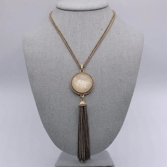 Lucky Brand Stone And Chain Tassel Necklace With Marcasite Rhinestones - Thumbnail 7