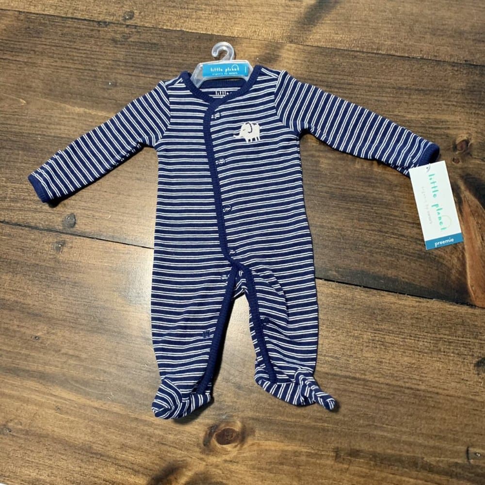 Organic Cotton NWT Little Planet Blue Stripe w/ Little Elephant Sleepers - Thumbnail 3