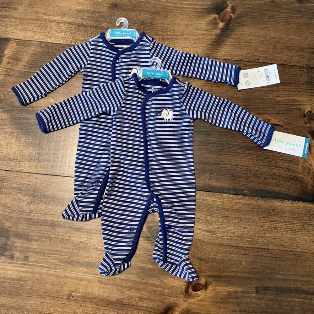 Organic Cotton NWT Little Planet Blue Stripe w/ Little Elephant Sleepers - Thumbnail 2