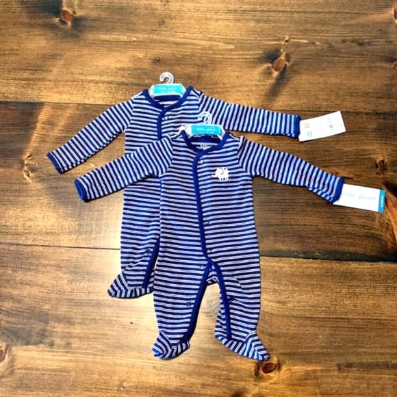 Organic Cotton NWT Little Planet Blue Stripe w/ Little Elephant Sleepers - Thumbnail 10