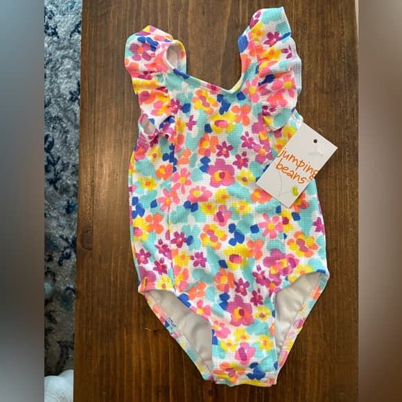 Jumping Beans Ribbed Ruffle Trimmed One Piece Swimsuit Toddler 18 months NWT - Thumbnail 10