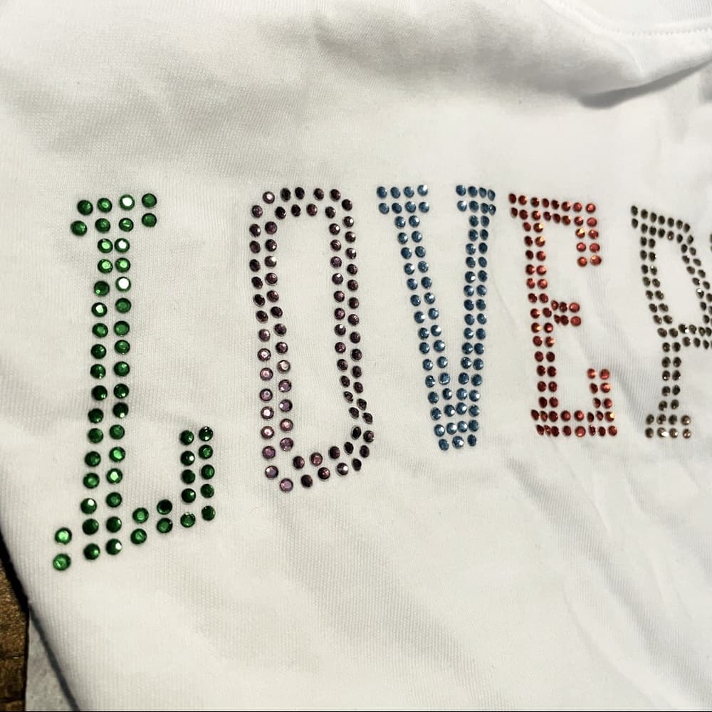 LOVE PINK Logo in Rainbow Rhinestones Perfect T-Shirt- Colorful Rainbow Letters - Thumbnail 3