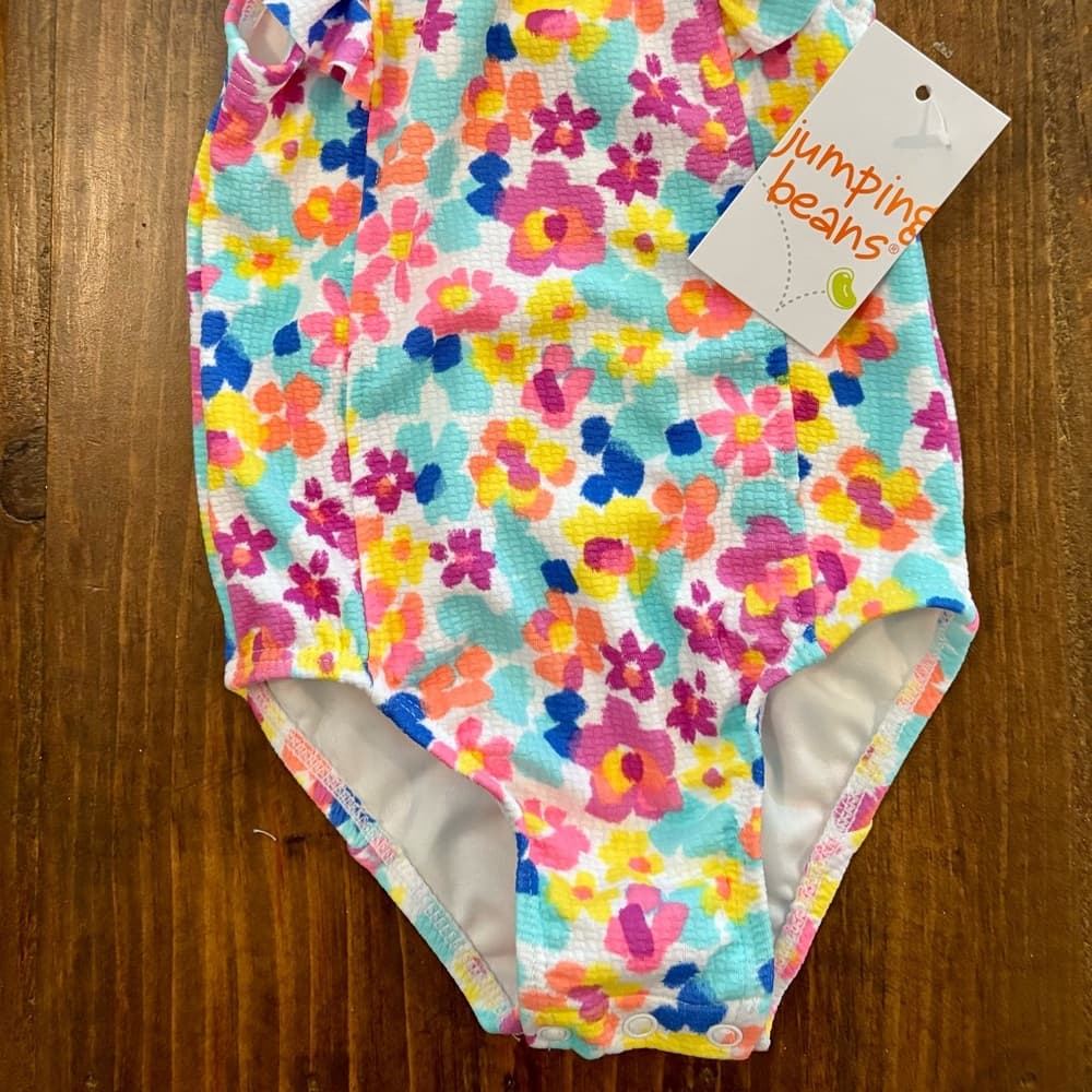 Jumping Beans Ribbed Ruffle Trimmed One Piece Swimsuit Toddler 18 months NWT - Thumbnail 6
