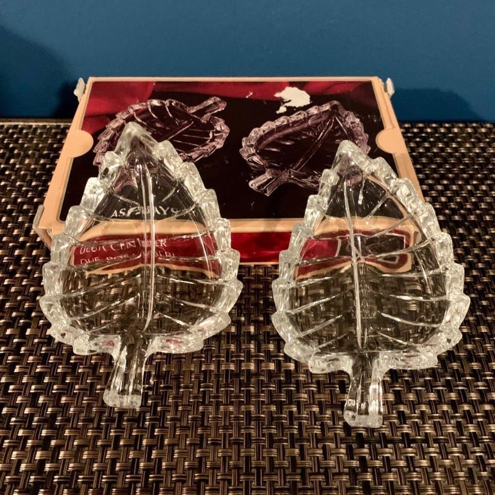 Made in Italy- Vintage Crystal Leaf Set~ Mid-century - Thumbnail 2
