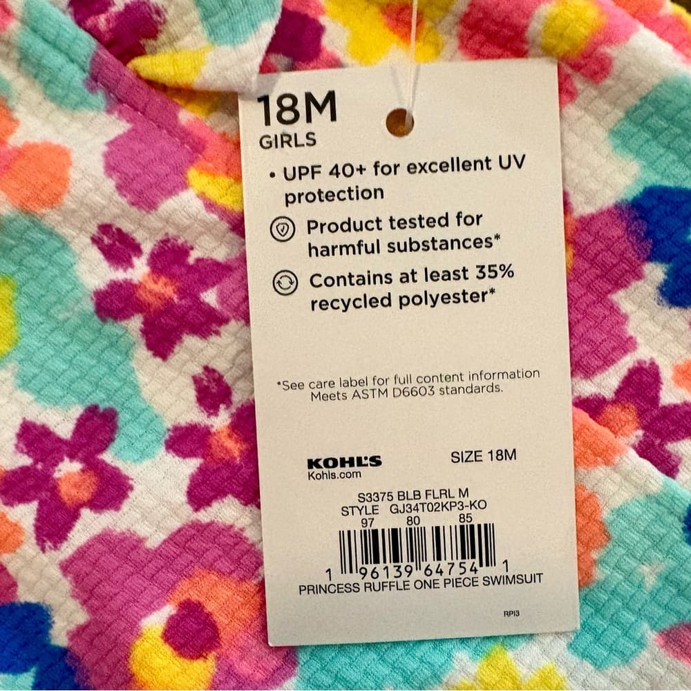 Jumping Beans Ribbed Ruffle Trimmed One Piece Swimsuit Toddler 18 months NWT - Thumbnail 7