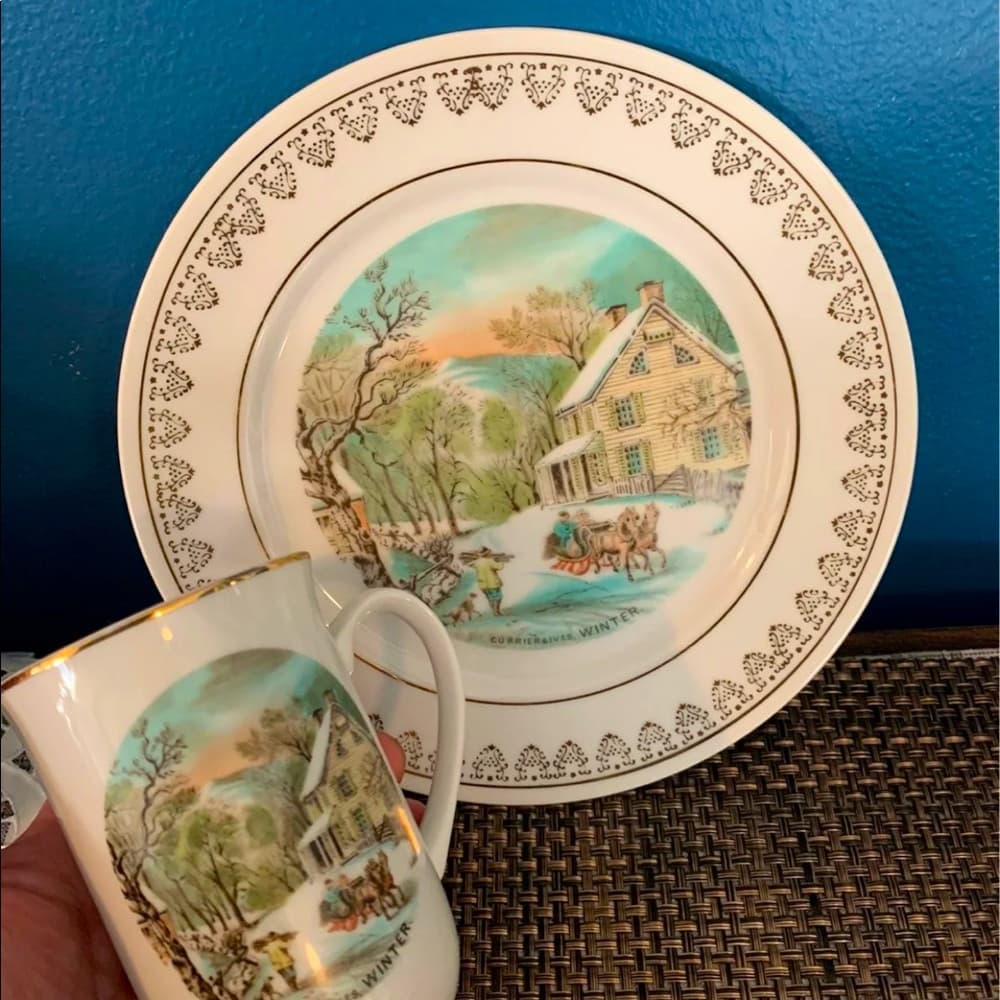 Currier & Ives Four Seasons Porcelain Mugs - Thumbnail 2