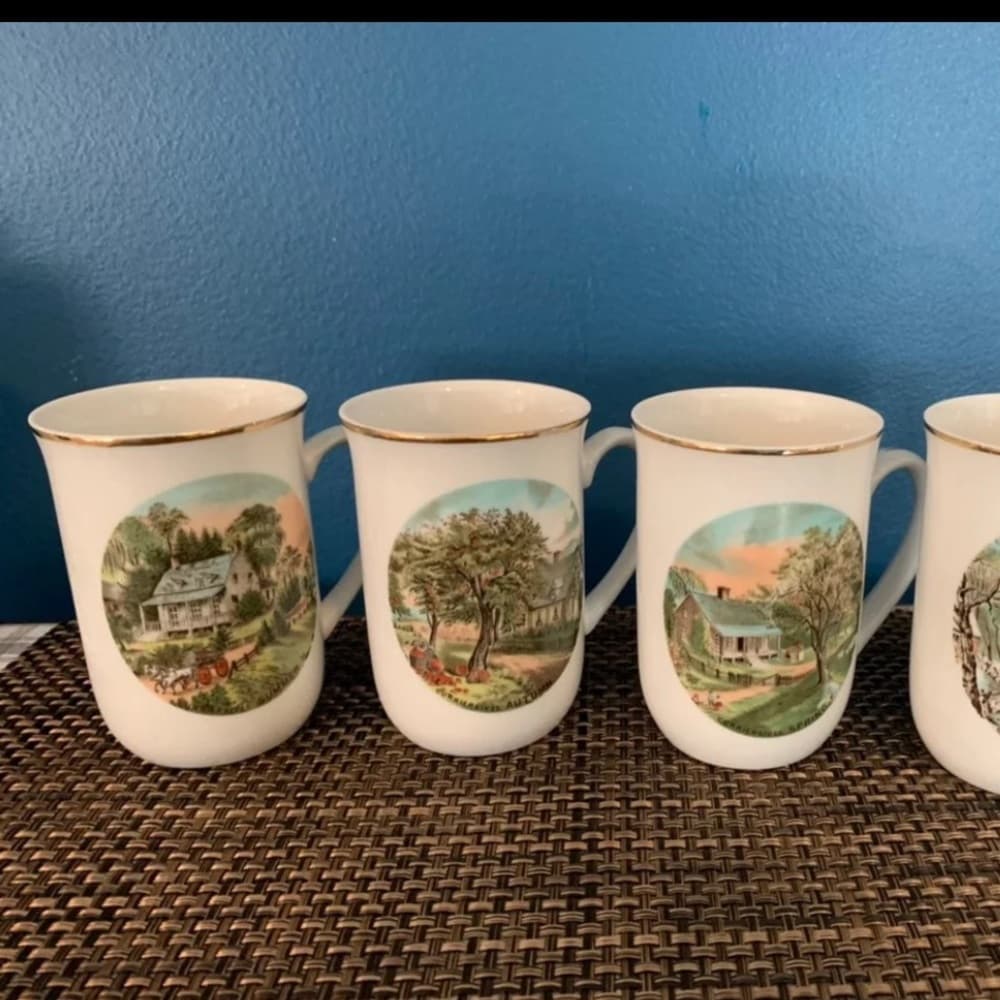 Currier & Ives Four Seasons Porcelain Mugs - Thumbnail 3