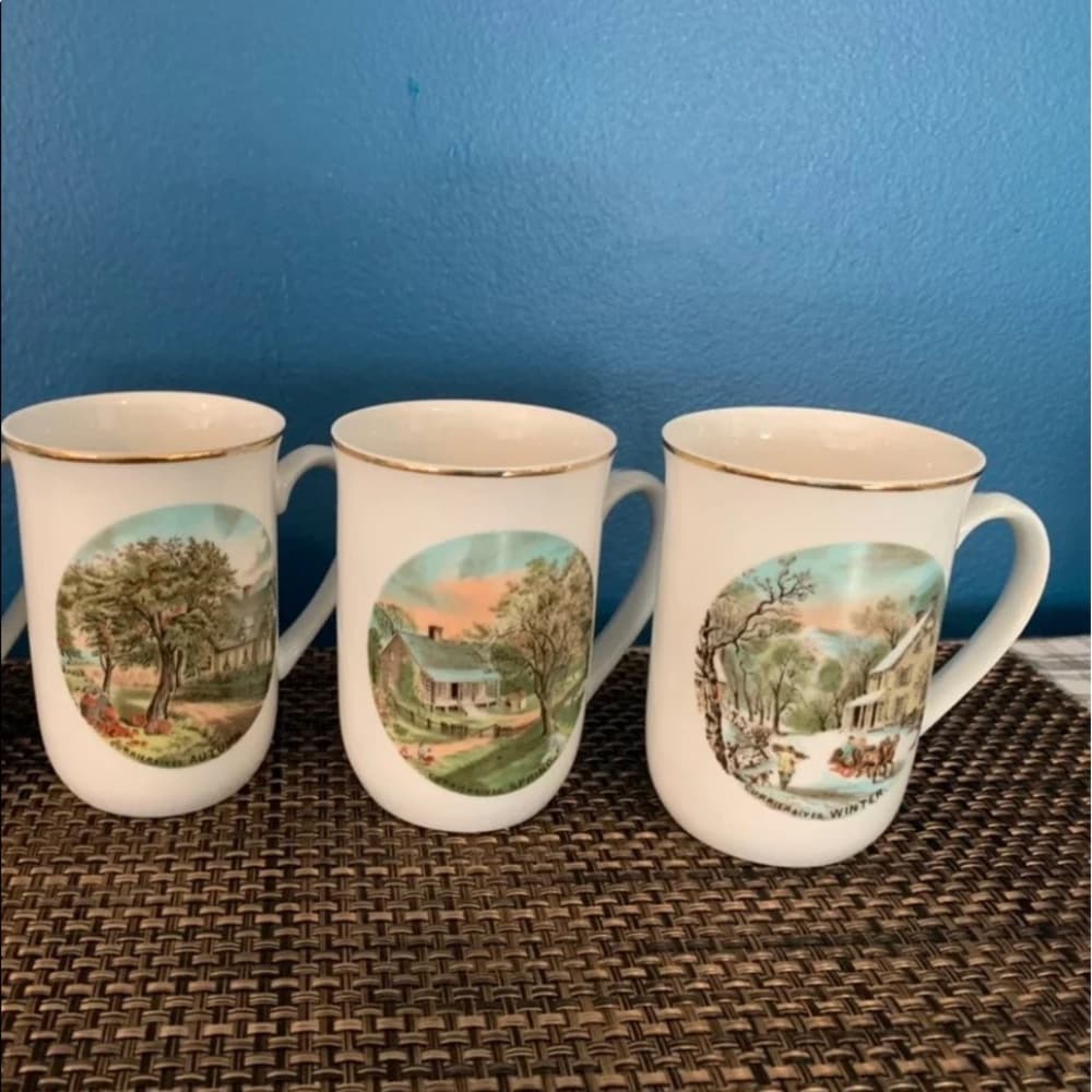 Currier & Ives Four Seasons Porcelain Mugs - Thumbnail 4