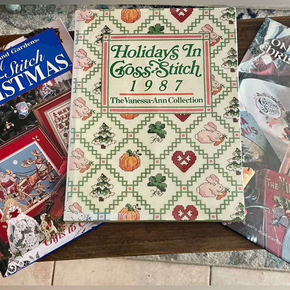 3 Cross-Stitch Hardback Vintage Books- Holiday & Christmas Patterns 1987-90’s - Thumbnail 2