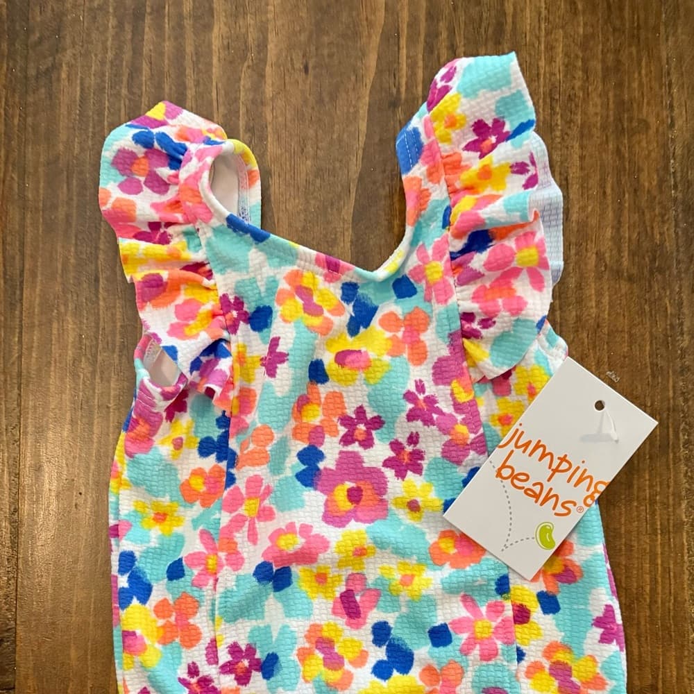 Jumping Beans Ribbed Ruffle Trimmed One Piece Swimsuit Toddler 18 months NWT - Thumbnail 5