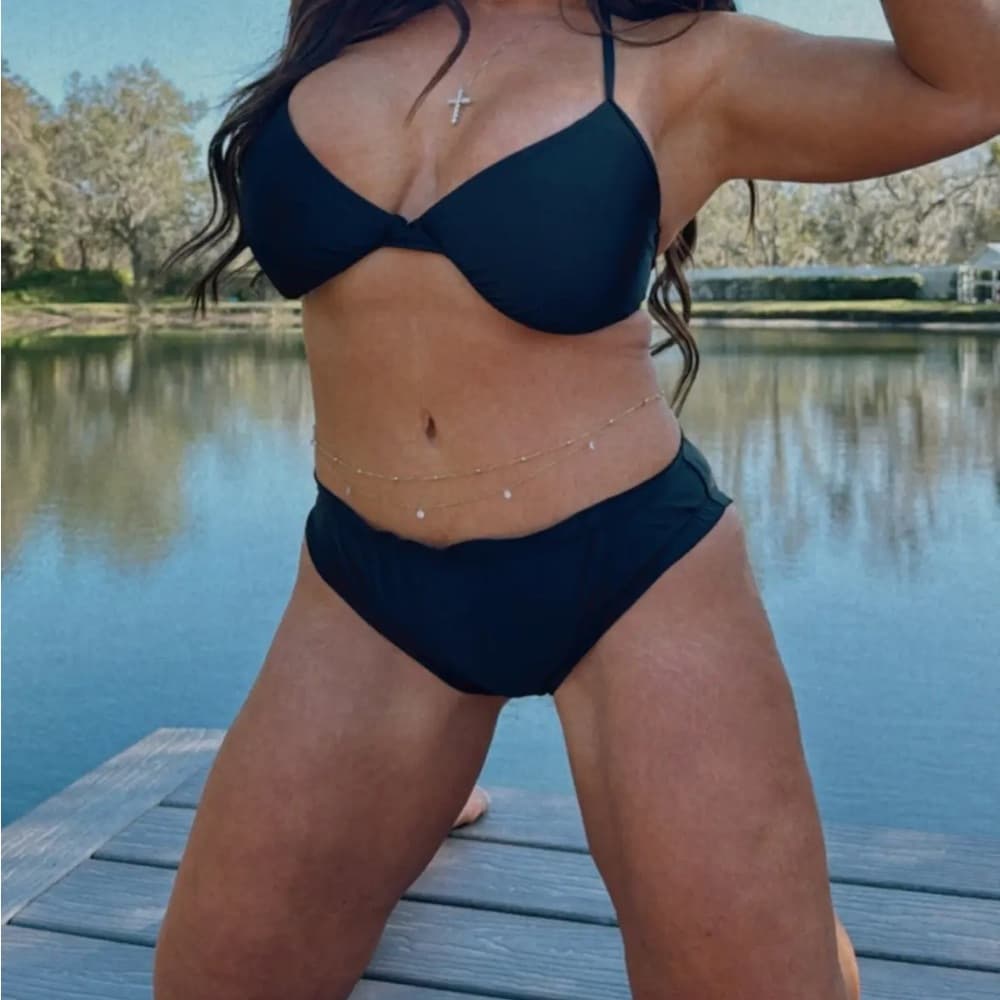 NWT Sassy Black Custom Scrunch Bikini Ruffle Bottom Underwire Top Black 2 pc Set - Thumbnail 6