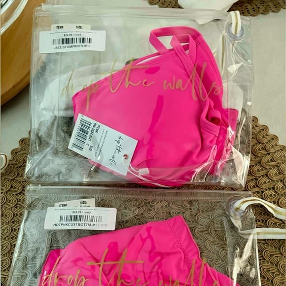 NWT Hot Pink Bathing Suit Top and Bottoms~ Barbie Pink Two Piece Set Bikini - Thumbnail 11