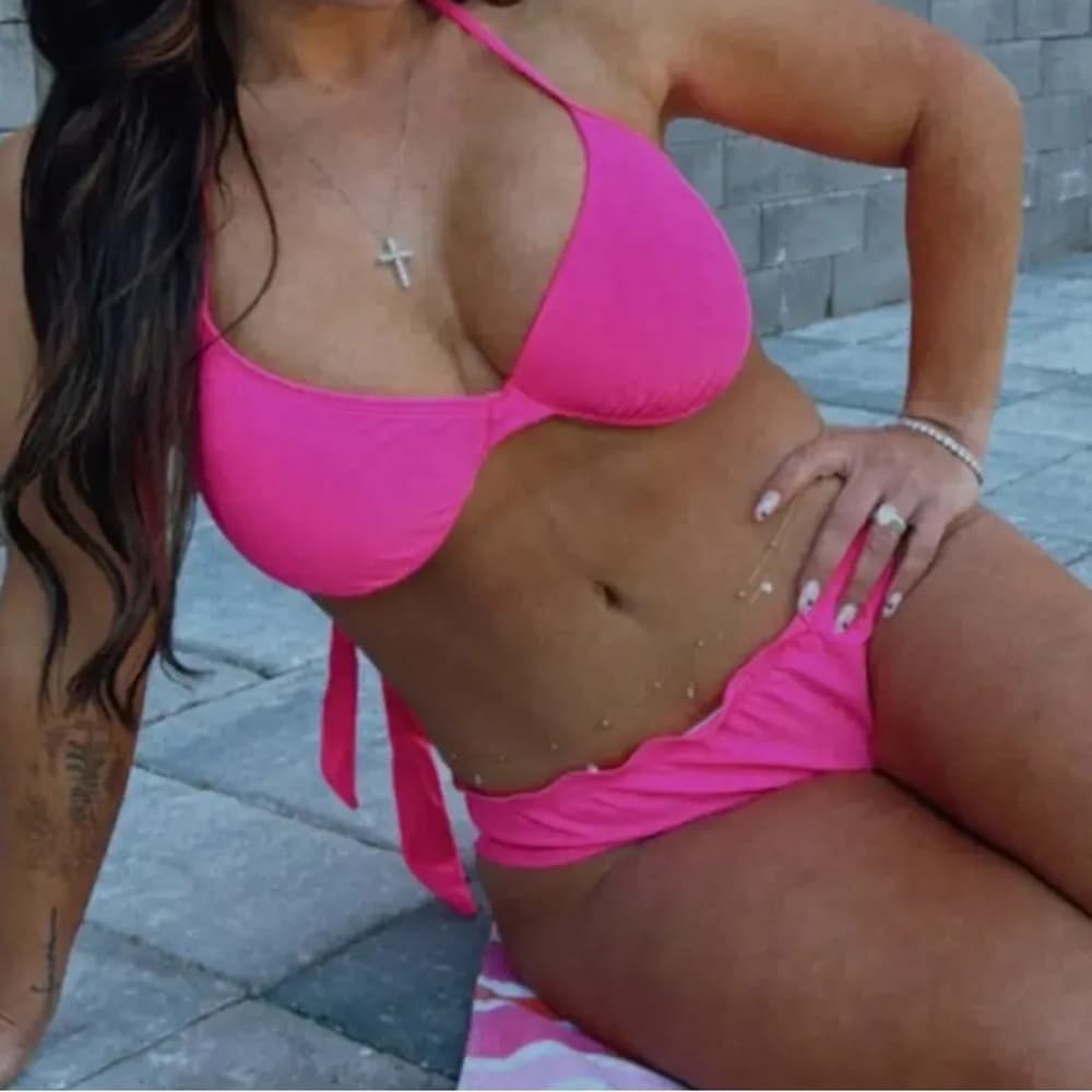 NWT Hot Pink Bathing Suit Top and Bottoms~ Barbie Pink Two Piece Set Bikini - Thumbnail 6