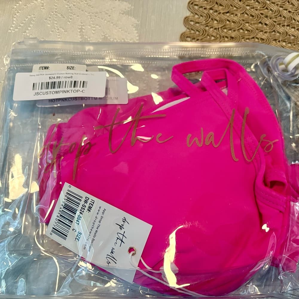 NWT Hot Pink Bathing Suit Top and Bottoms~ Barbie Pink Two Piece Set Bikini - Thumbnail 2