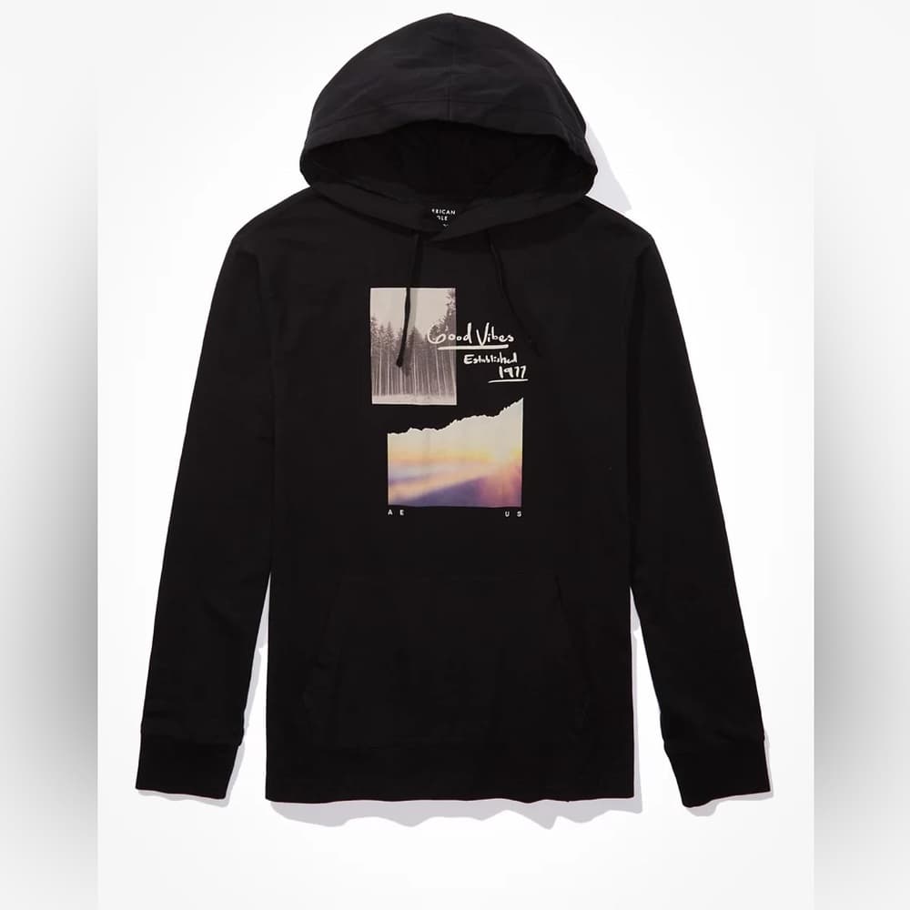 American Eagle AE Super Soft Photo Graphic Hoodie T-Shirt~ Black XXXL - Thumbnail 3