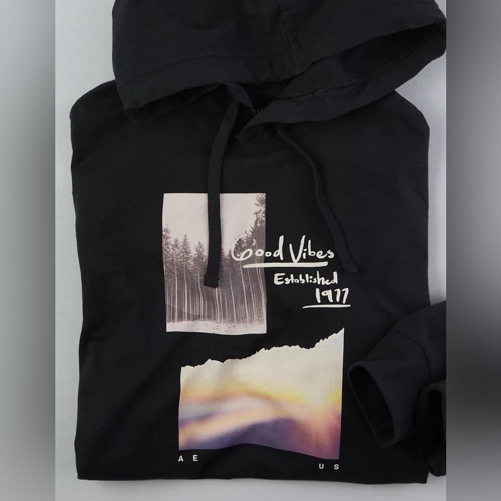 American Eagle AE Super Soft Photo Graphic Hoodie T-Shirt~ Black XXXL - Thumbnail 5