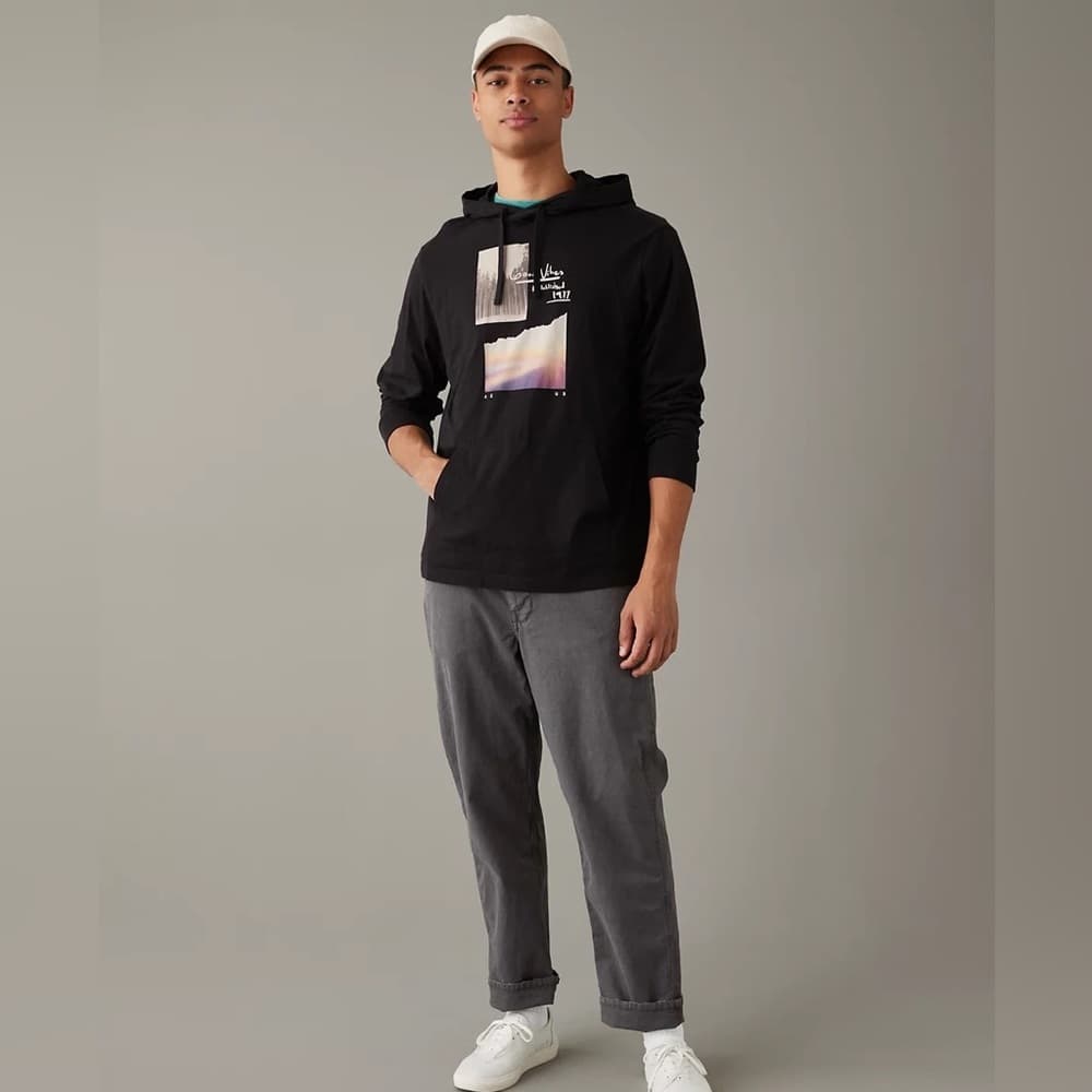 American Eagle AE Super Soft Photo Graphic Hoodie T-Shirt~ Black XXXL - Thumbnail 2