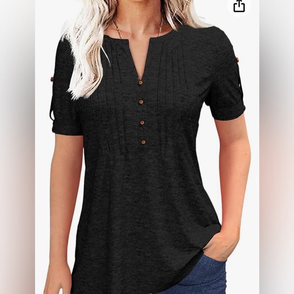 Pleated Pin-Tuck Shirts- Cute Button Detail- Two Shirts 1 Black 1 Burgundy - Thumbnail 3