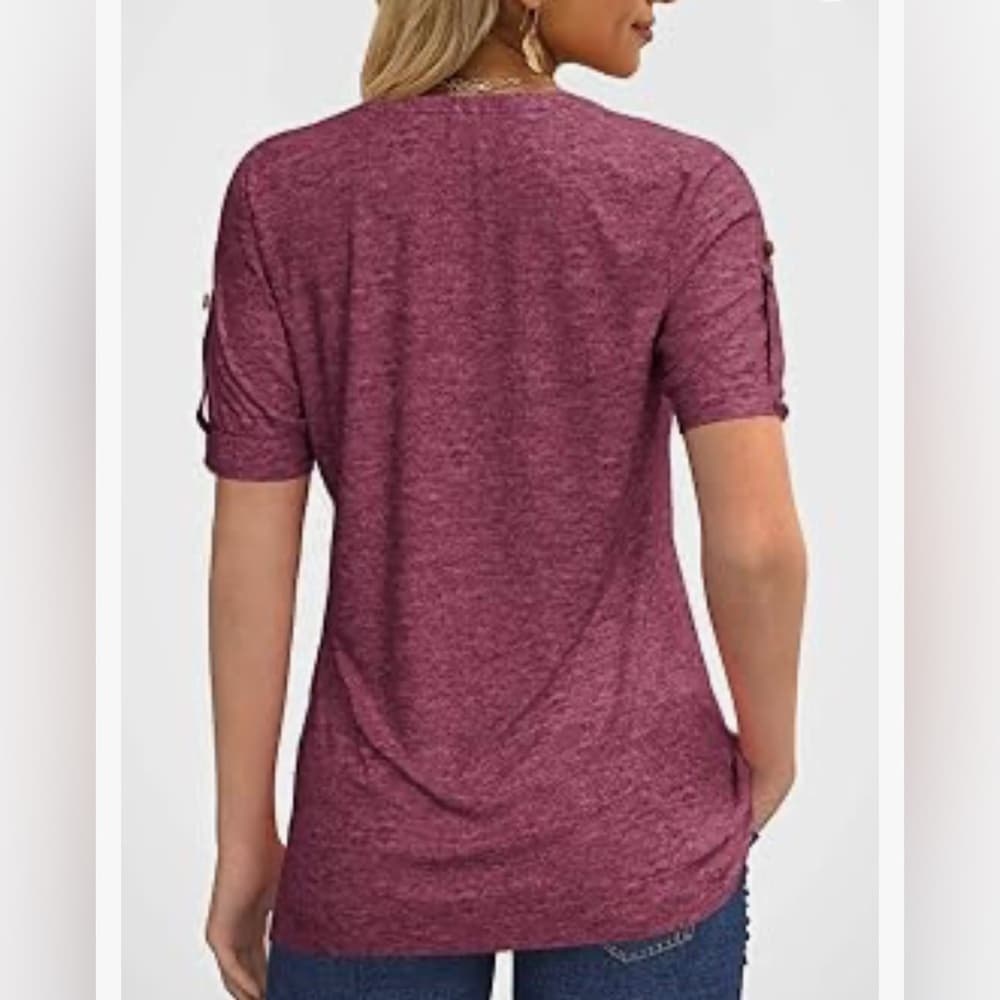 Pleated Pin-Tuck Shirts- Cute Button Detail- Two Shirts 1 Black 1 Burgundy - Thumbnail 6