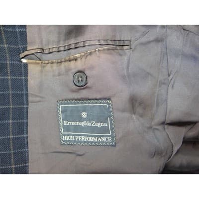 VTG Ermenegildo Zegna High Performance Blazer Men Dark Grey Plaid Wool Blend XL - Thumbnail 7