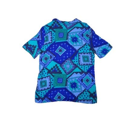 VTG Maygene Geometric Print Short Sleeve Button Up Shirt Women's Size Small Blue - Thumbnail 3