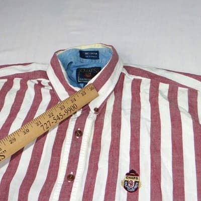 Vintage Chaps Ralph Lauren Men's Striped Button Down Shirt Long Sleeve Size L - Thumbnail 6