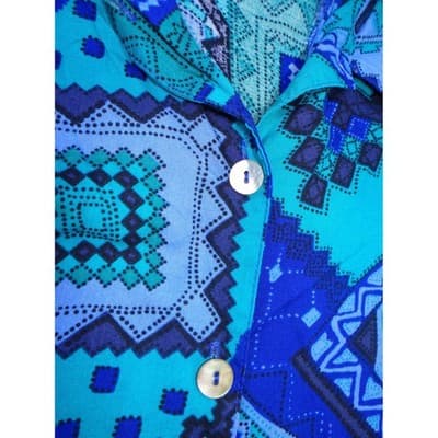 VTG Maygene Geometric Print Short Sleeve Button Up Shirt Women's Size Small Blue - Thumbnail 6