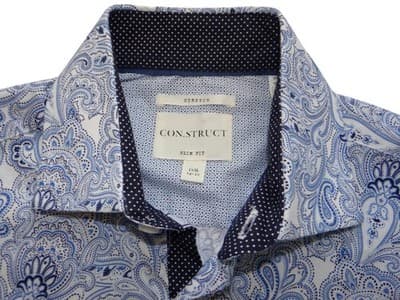 CON.STRUCT Slim Fit Men's Dress Shirt Blue Paisley Pattern - Thumbnail 4