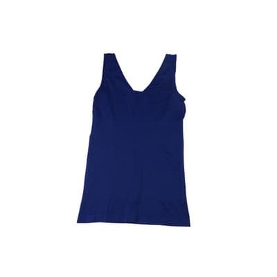 Blue V Neck Tank Top Seamless Stretch Basic Layering Sleeveless - Thumbnail 3