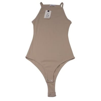 REORIA High Neck Sleeveless Thong Bodysuit Taupe Snap Closure Women's Size S - Thumbnail 4