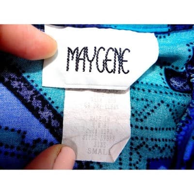 VTG Maygene Geometric Print Short Sleeve Button Up Shirt Women's Size Small Blue - Thumbnail 2