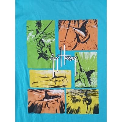Guy Harvey Youth XL Turquoise Blue Marlin Fish Graphic Short Sleeve T-Shirt - Thumbnail 5