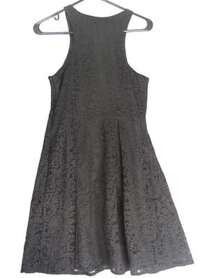 Express Black Lace Fit and Flare Dress with Front Zipper - Thumbnail 2