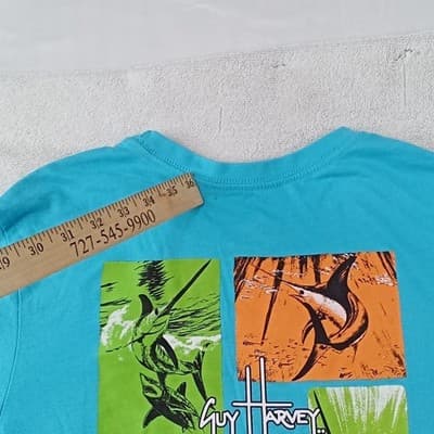 Guy Harvey Youth XL Turquoise Blue Marlin Fish Graphic Short Sleeve T-Shirt - Thumbnail 6