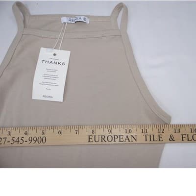 REORIA High Neck Sleeveless Thong Bodysuit Taupe Snap Closure Women's Size S - Thumbnail 6