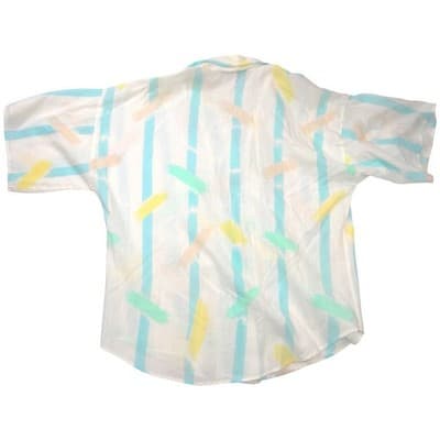 Leslie Ann Fashions Vintage Pastel Abstract Stripe Button Up Shirt Medium USA - Thumbnail 4
