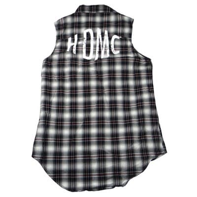 Harley Davidson Womens Sleeveless Plaid Shirt HDMC Button Up Black White Red - Thumbnail 3