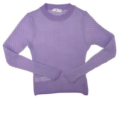 MNG MANGO Lavender Textured Knit Long Sleeve Sweater Top Sheer Sparkle Size S
