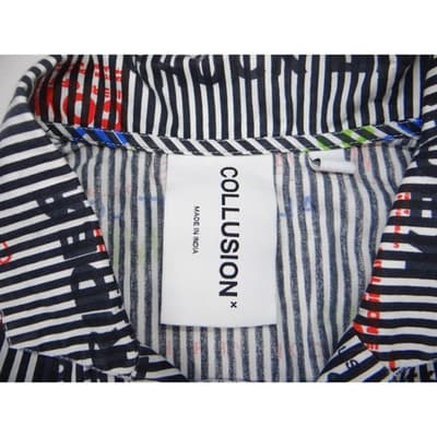 COLLUSION Mens Short Sleeve Button Up Size S Black White Stripe Graphic Print - Thumbnail 3