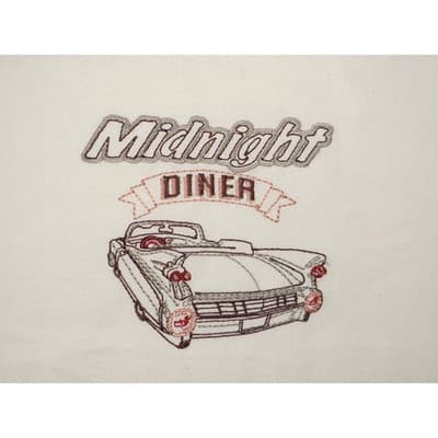 Centro Mens XL Short Sleeve Button Up Shirt Cream Midnight Diner Car Embroidered - Thumbnail 3