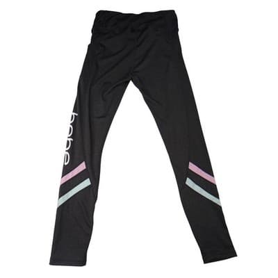 Bebe Sport Leggings Black Pink Blue Stripe Logo Athletic Activewear Size L - Thumbnail 7