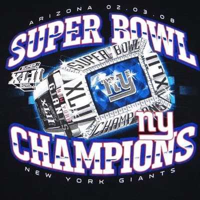 New York Giants Super Bowl XLII Champions Black Reebok T Shirt Men's Size L - Thumbnail 5