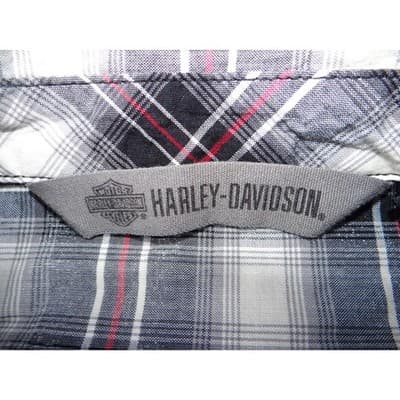 Harley Davidson Womens Sleeveless Plaid Shirt HDMC Button Up Black White Red - Thumbnail 2