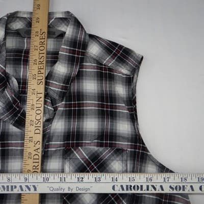 Harley Davidson Womens Sleeveless Plaid Shirt HDMC Button Up Black White Red - Thumbnail 4