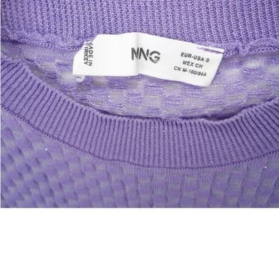 MNG MANGO Lavender Textured Knit Long Sleeve Sweater Top Sheer Sparkle Size S - Thumbnail 2