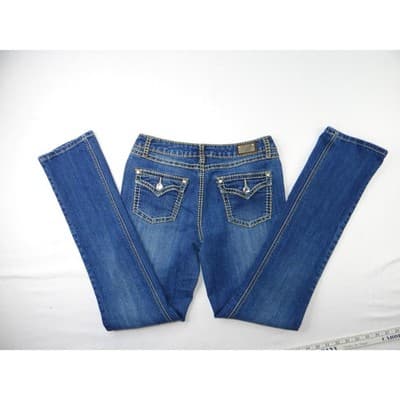 Earl Jean Blue Denim Bootcut Jeans Embellished Pockets Size 28 - Thumbnail 6