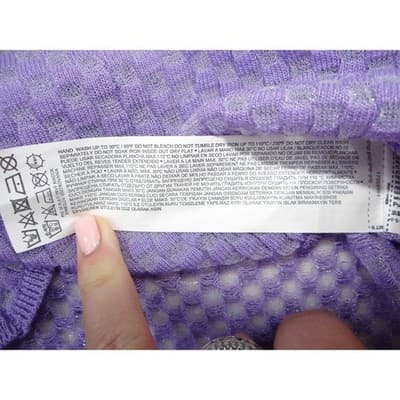 MNG MANGO Lavender Textured Knit Long Sleeve Sweater Top Sheer Sparkle Size S - Thumbnail 4