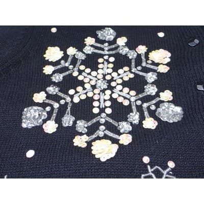 Vintage Heirloom Collectibles Sweater Cardigan Snowflake Beaded Sequin Black M - Thumbnail 7