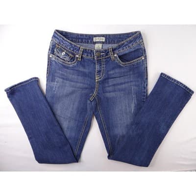 Earl Jean Blue Denim Bootcut Jeans Embellished Pockets Size 28 - Thumbnail 4